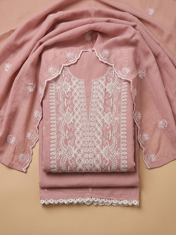 Peach  Chanderi Unstitched Dress Material