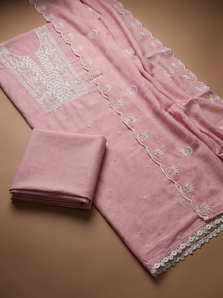 Peach  Chanderi Unstitched Dress Material