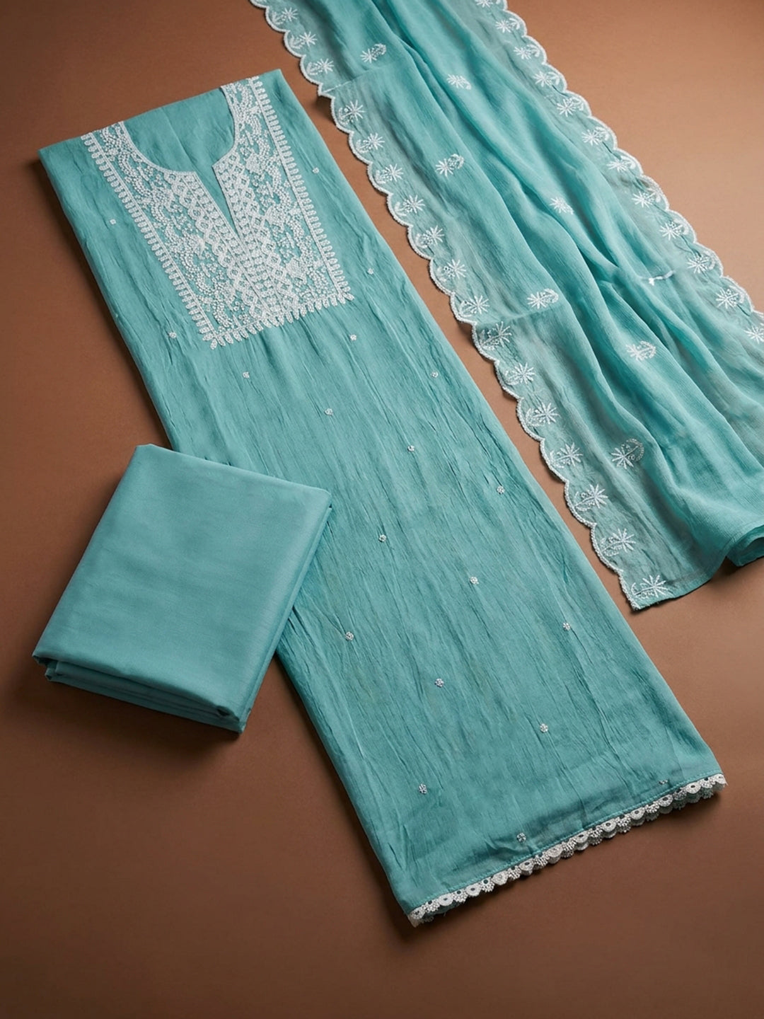 Sky Blue  Chanderi Unstitched Dress Material
