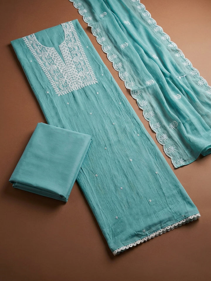 Sky Blue  Chanderi Unstitched Dress Material