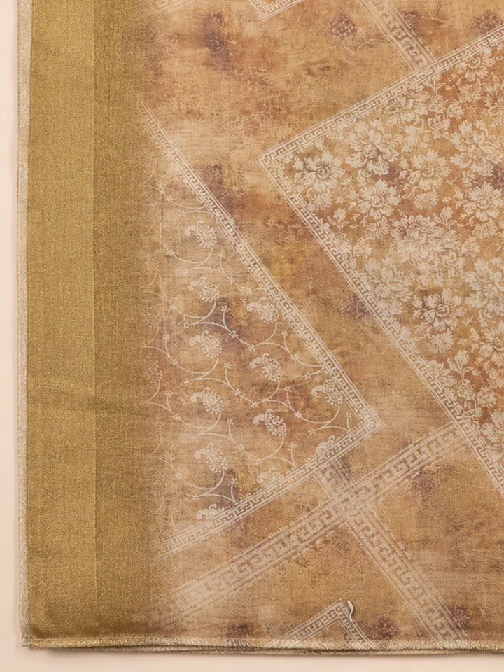 Beige  Chanderi Unstitched Dress Material