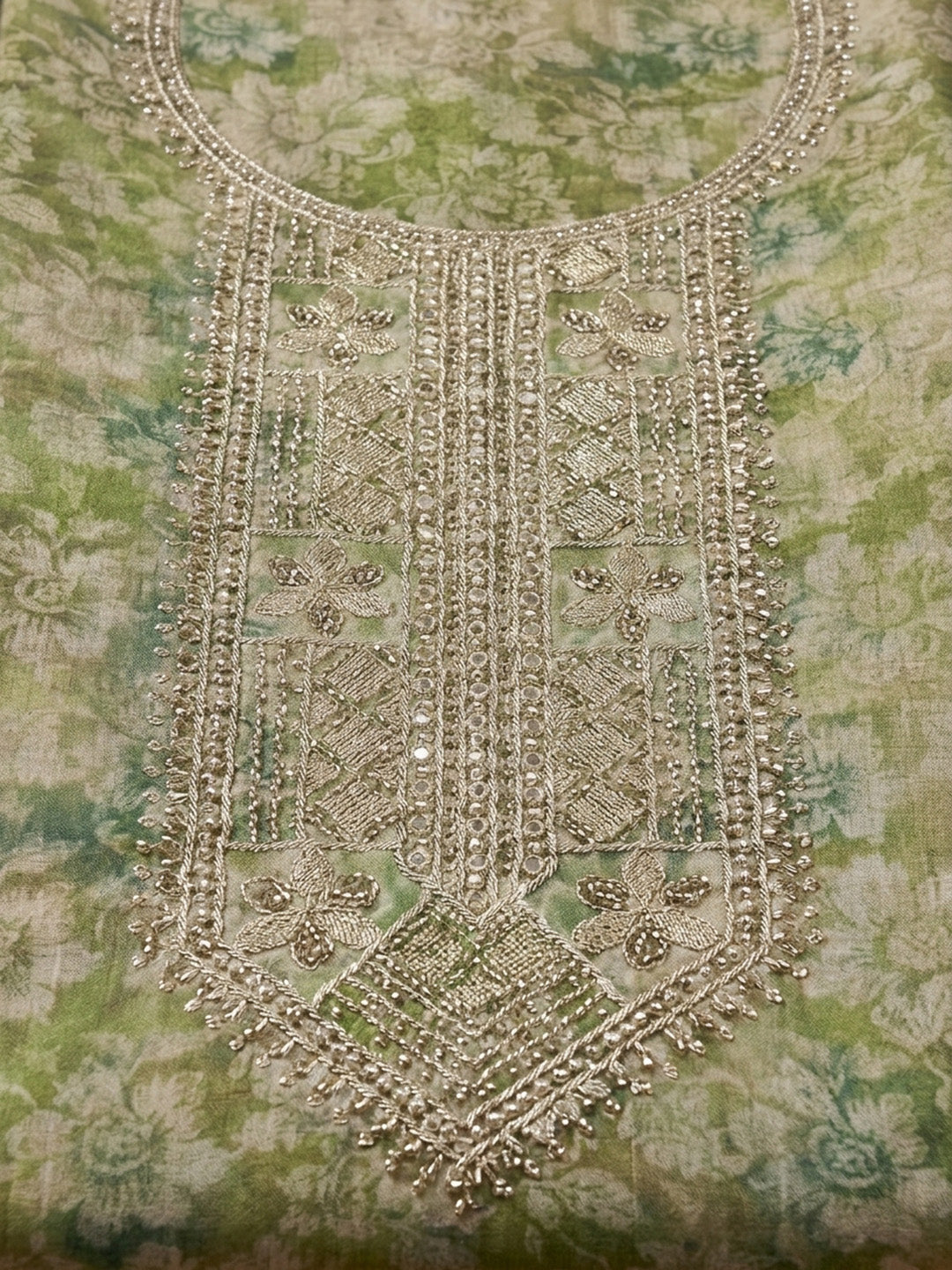 Bottle Green  Chanderi Unstitched Dress Material