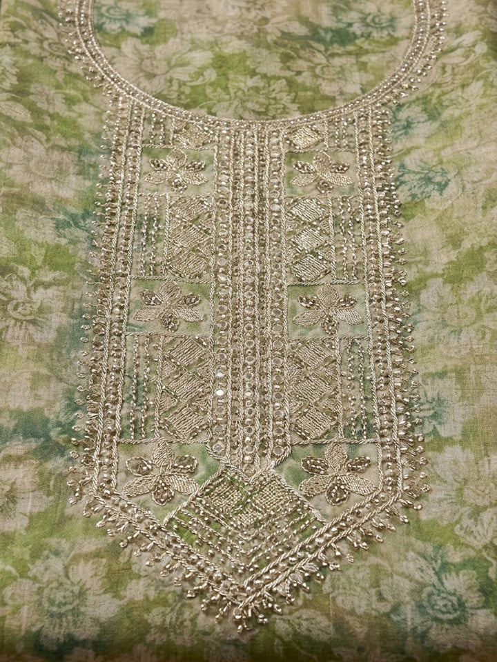 Bottle Green  Chanderi Unstitched Dress Material