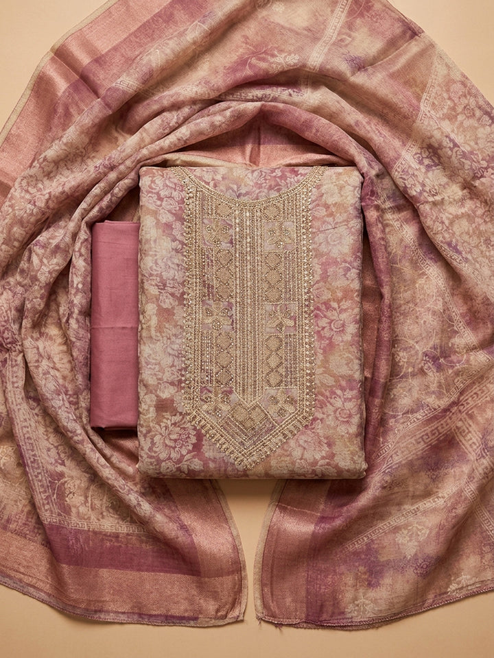 Onion Pink  Chanderi Unstitched Dress Material
