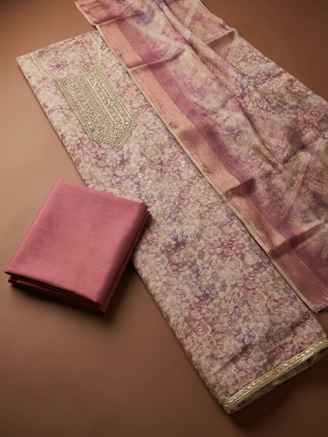 Onion Pink  Chanderi Unstitched Dress Material