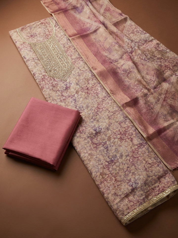 Onion Pink  Chanderi Unstitched Dress Material