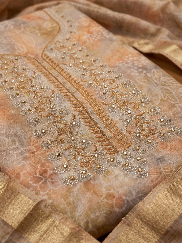 Peach  Chanderi Unstitched Dress Material