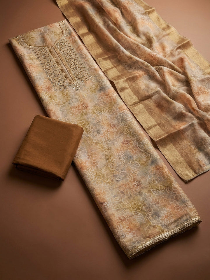 Peach  Chanderi Unstitched Dress Material