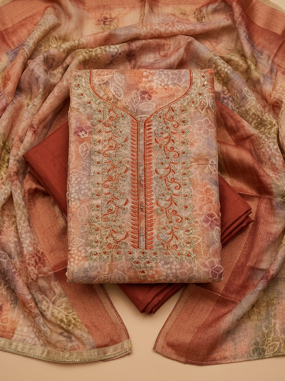 Pink  Chanderi Unstitched Dress Material