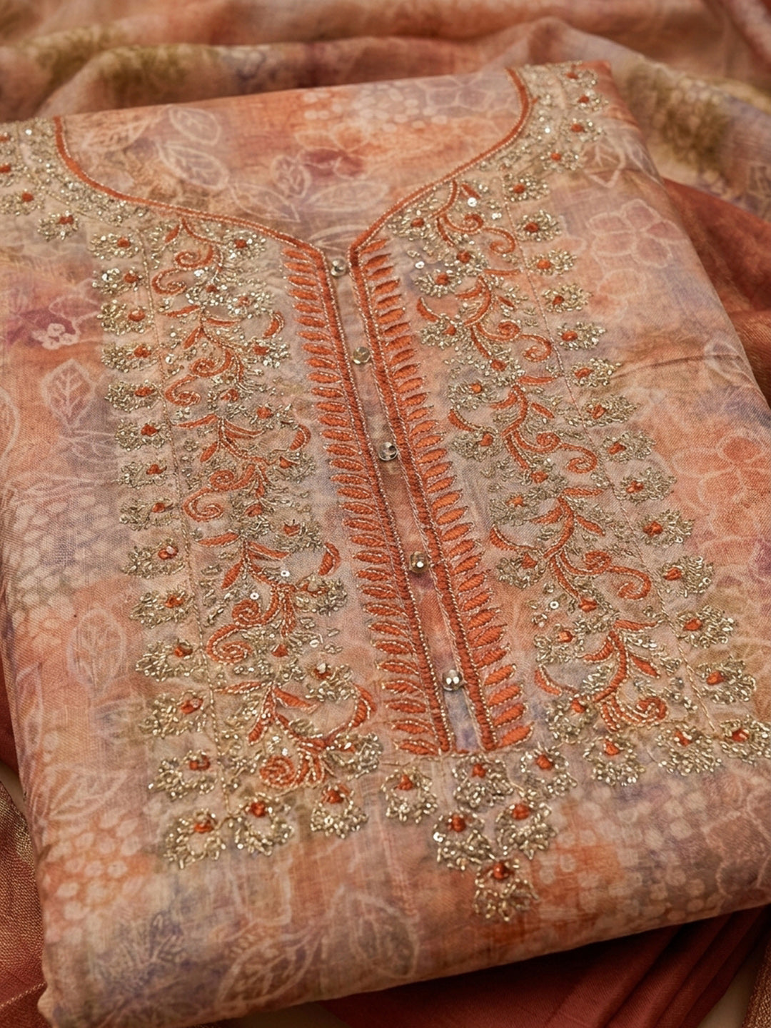 Pink  Chanderi Unstitched Dress Material