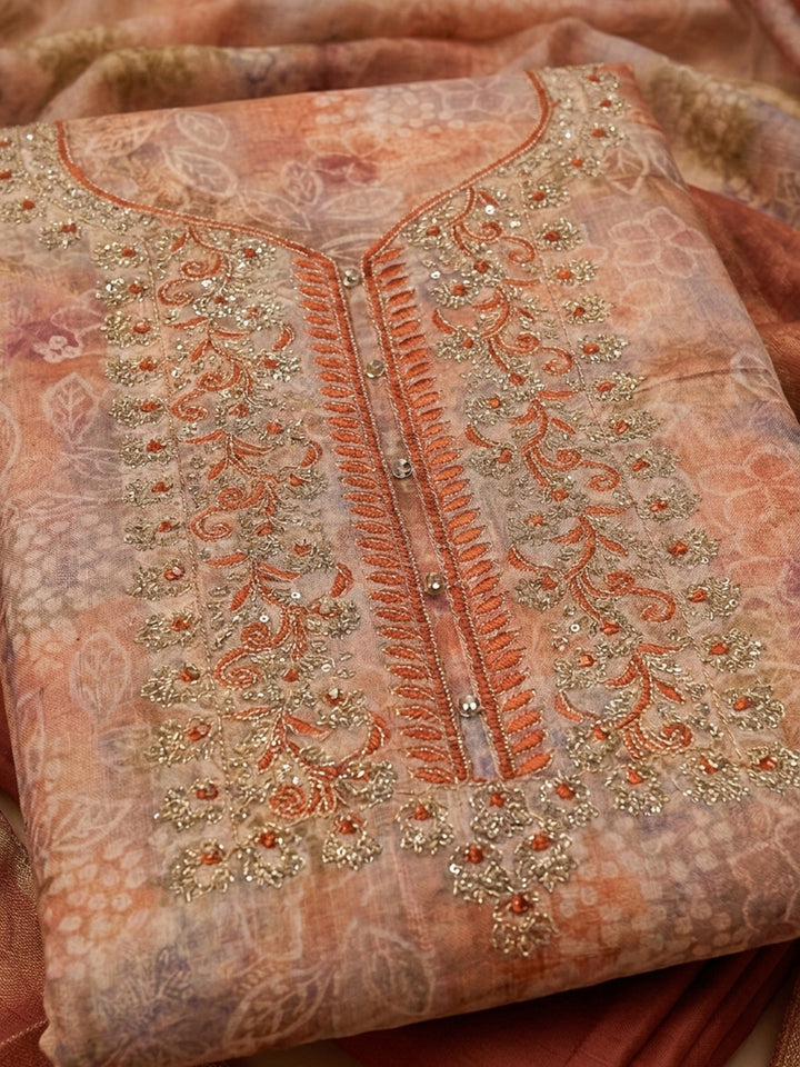 Pink  Chanderi Unstitched Dress Material