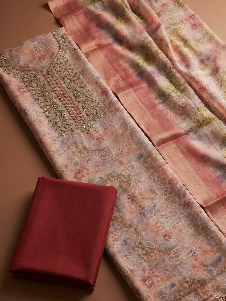 Pink  Chanderi Unstitched Dress Material