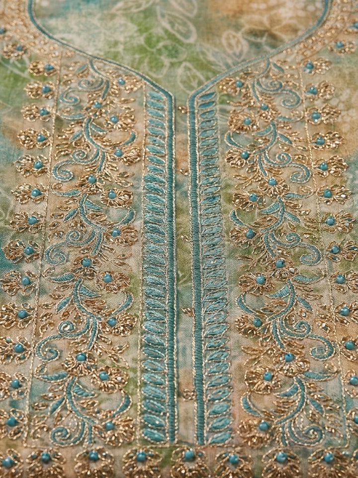 Rama Green  Chanderi Unstitched Dress Material