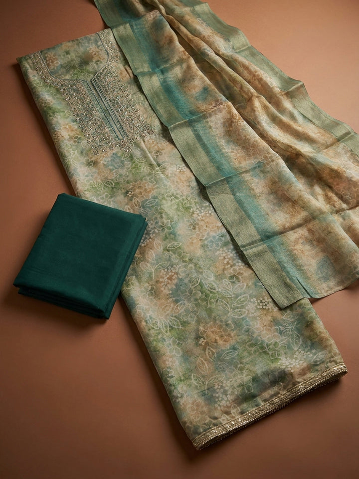 Rama Green  Chanderi Unstitched Dress Material