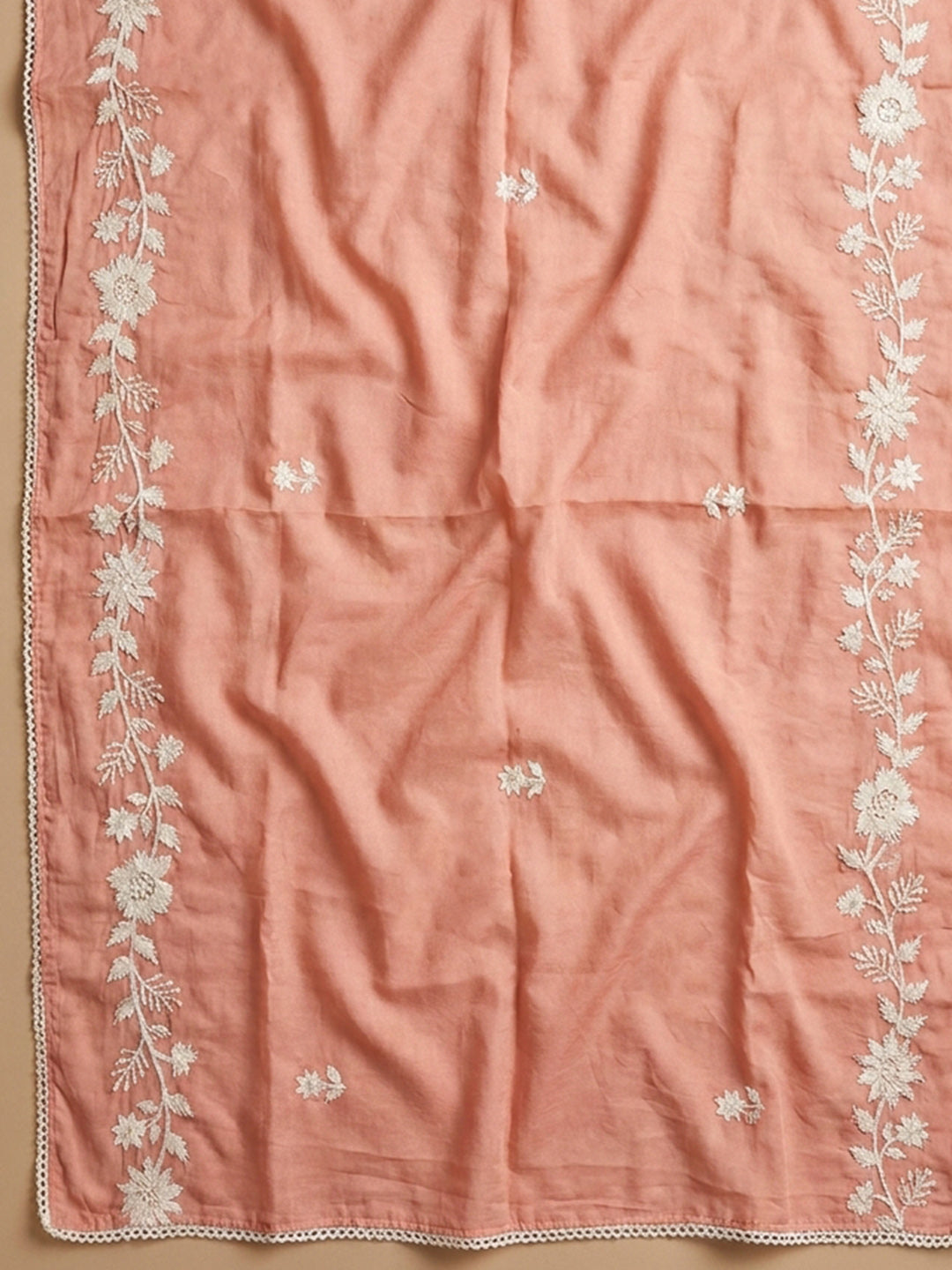 Peach  Chanderi Unstitched Dress Material
