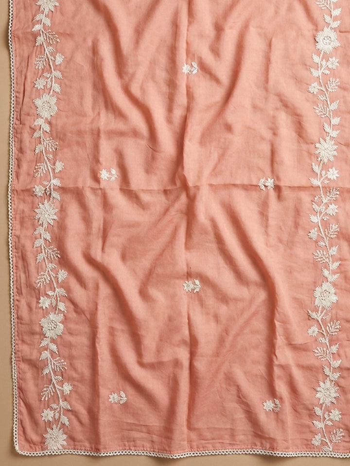 Peach  Chanderi Unstitched Dress Material