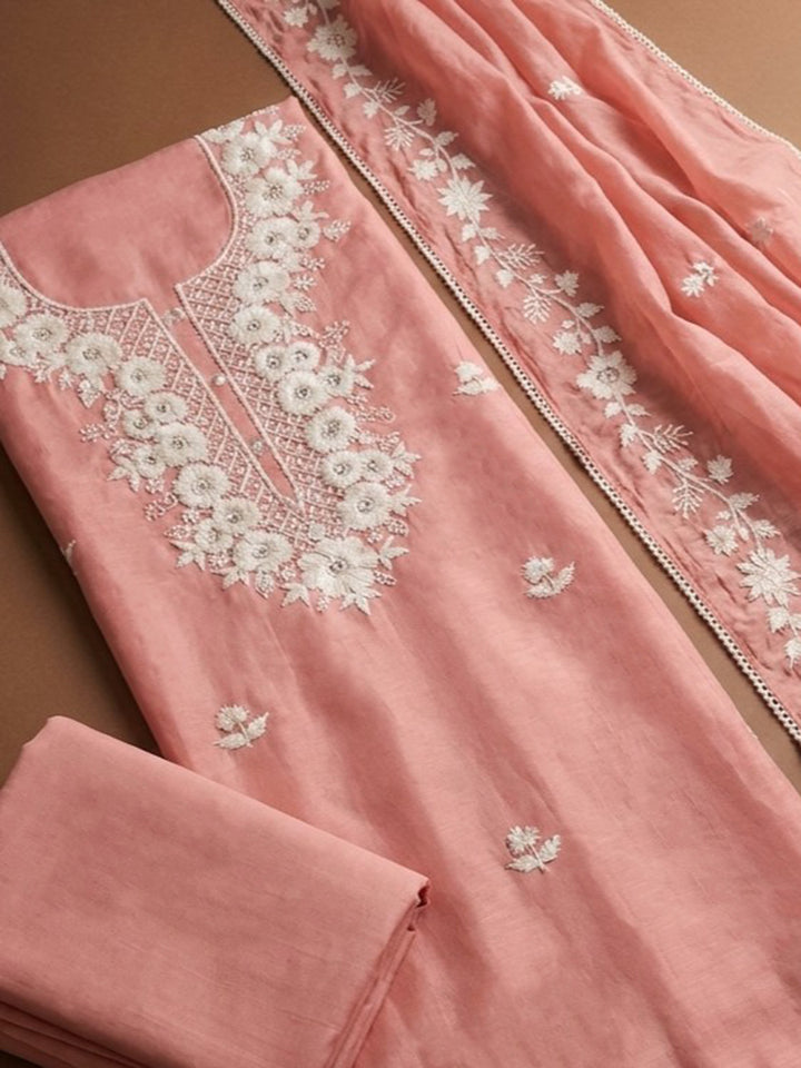 Peach  Chanderi Unstitched Dress Material