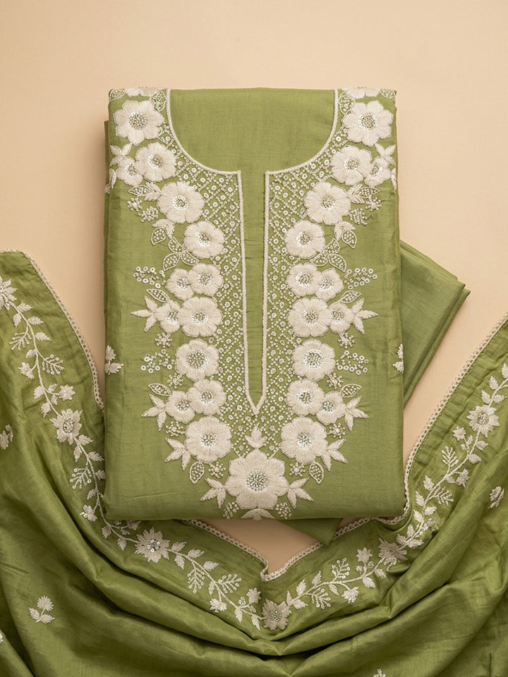 Pista Green  Chanderi Unstitched Dress Material