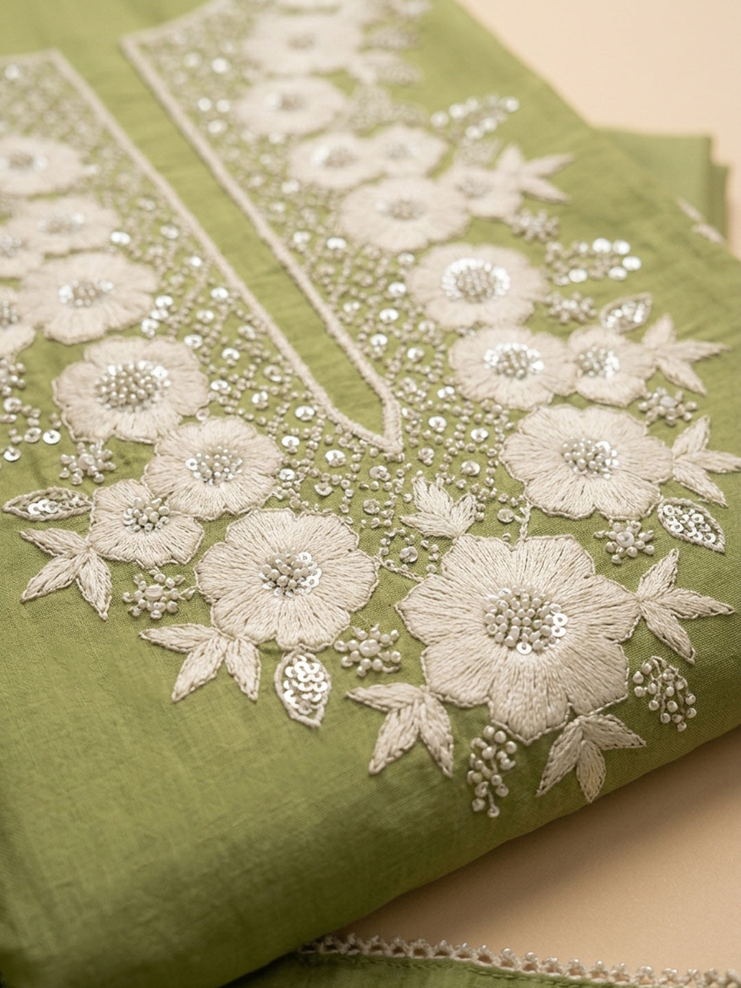 Pista Green  Chanderi Unstitched Dress Material