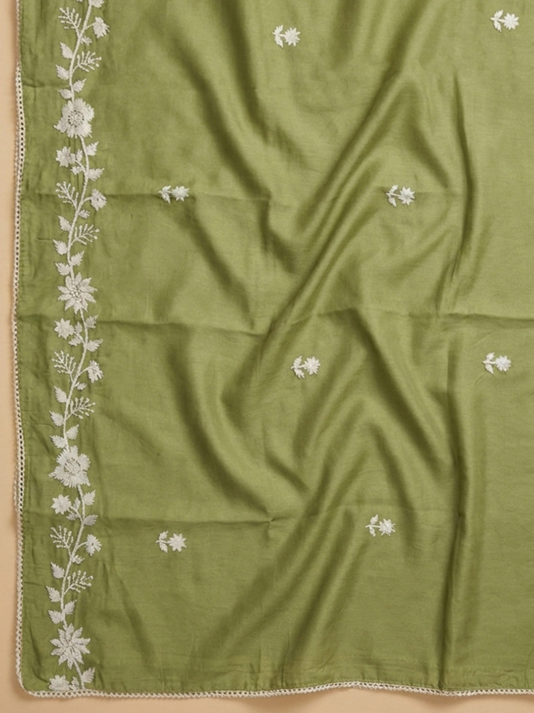 Pista Green  Chanderi Unstitched Dress Material