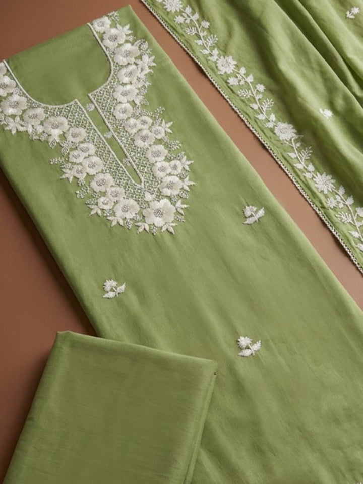 Pista Green  Chanderi Unstitched Dress Material
