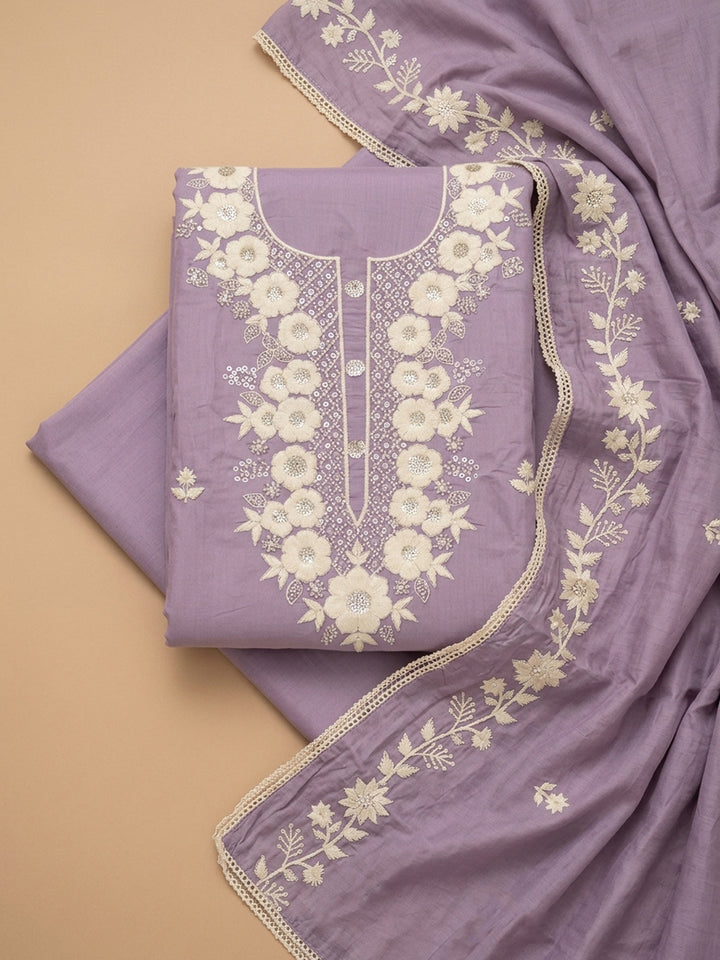 Purple  Chanderi Unstitched Dress Material