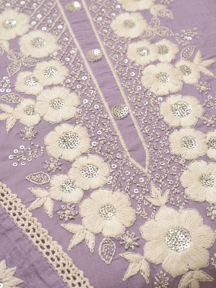 Purple  Chanderi Unstitched Dress Material