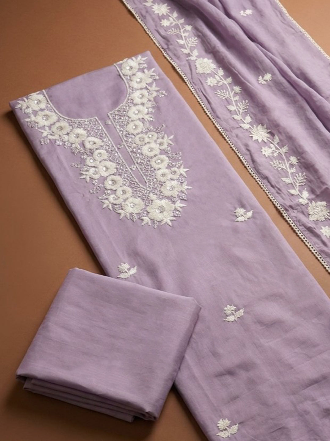 Purple  Chanderi Unstitched Dress Material