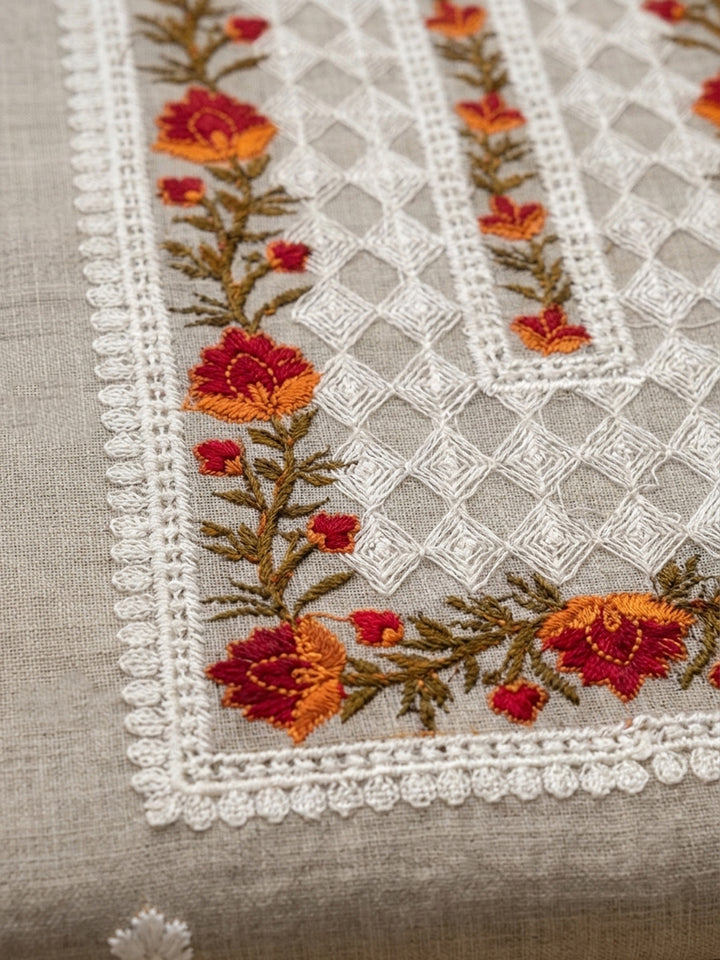 Beige  Chanderi Unstitched Dress Material