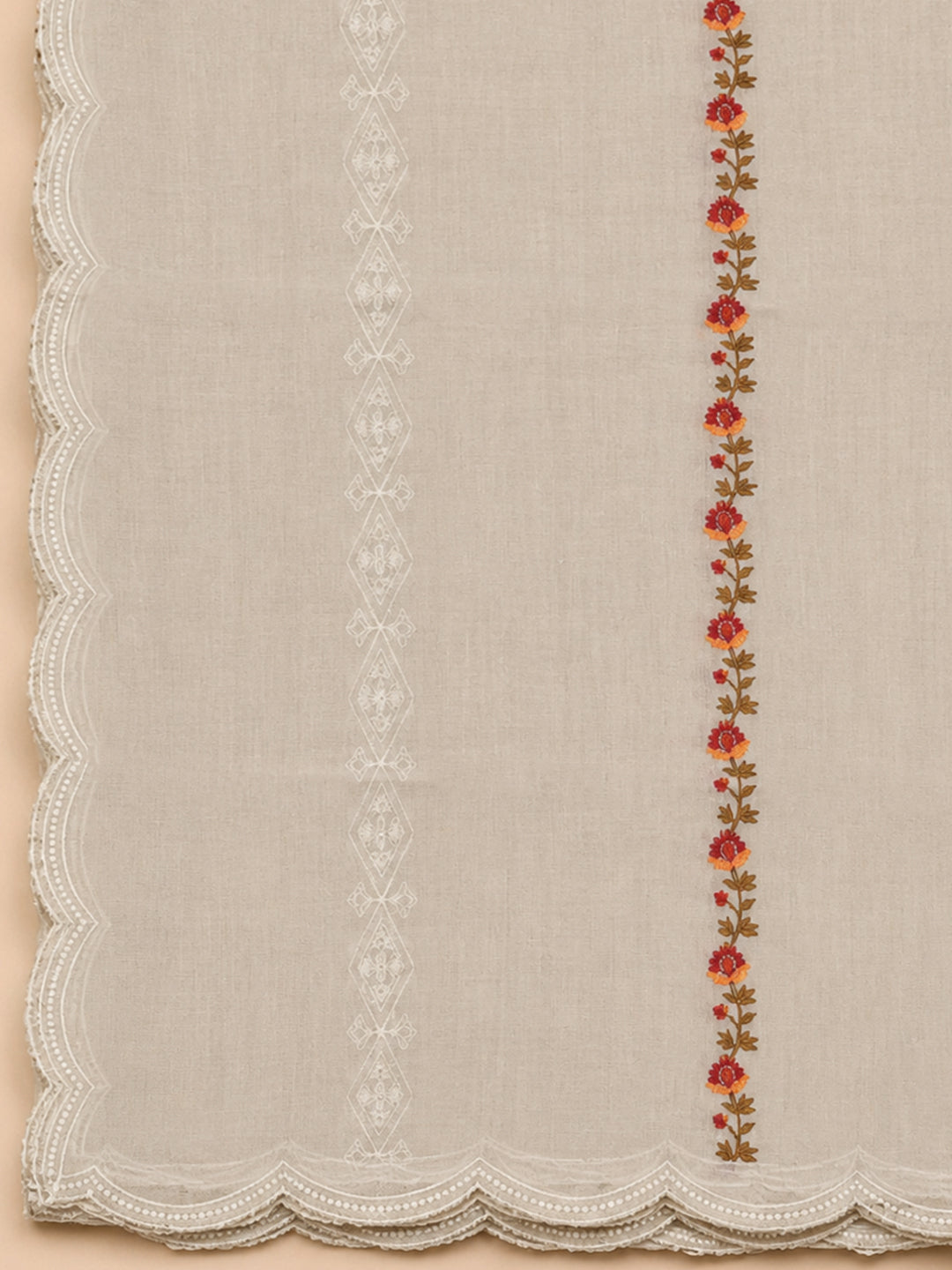 Beige  Chanderi Unstitched Dress Material