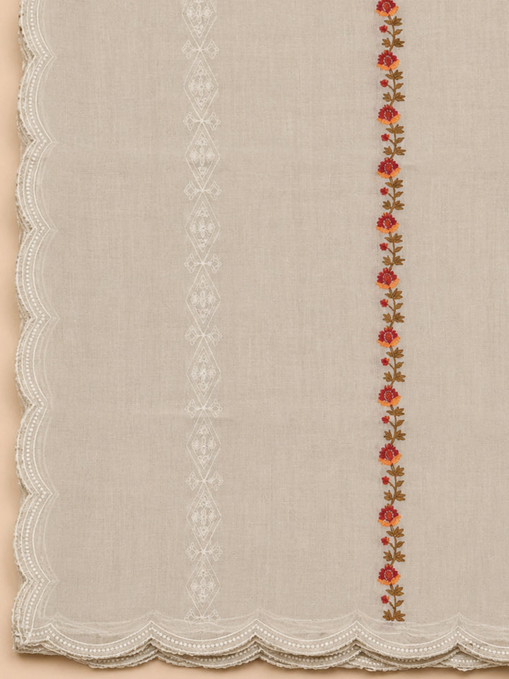 Beige  Chanderi Unstitched Dress Material