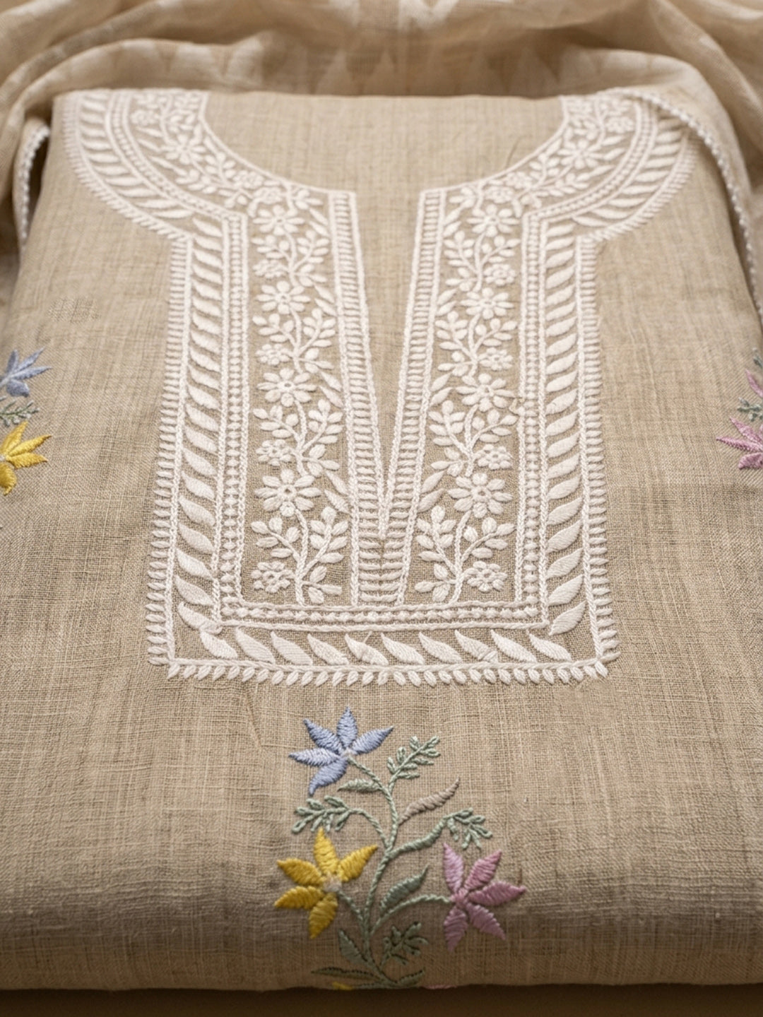 Off White  Chanderi Unstitched Dress Material