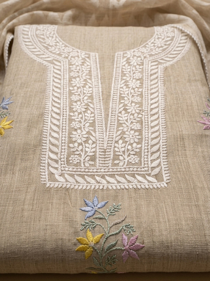 Off White  Chanderi Unstitched Dress Material