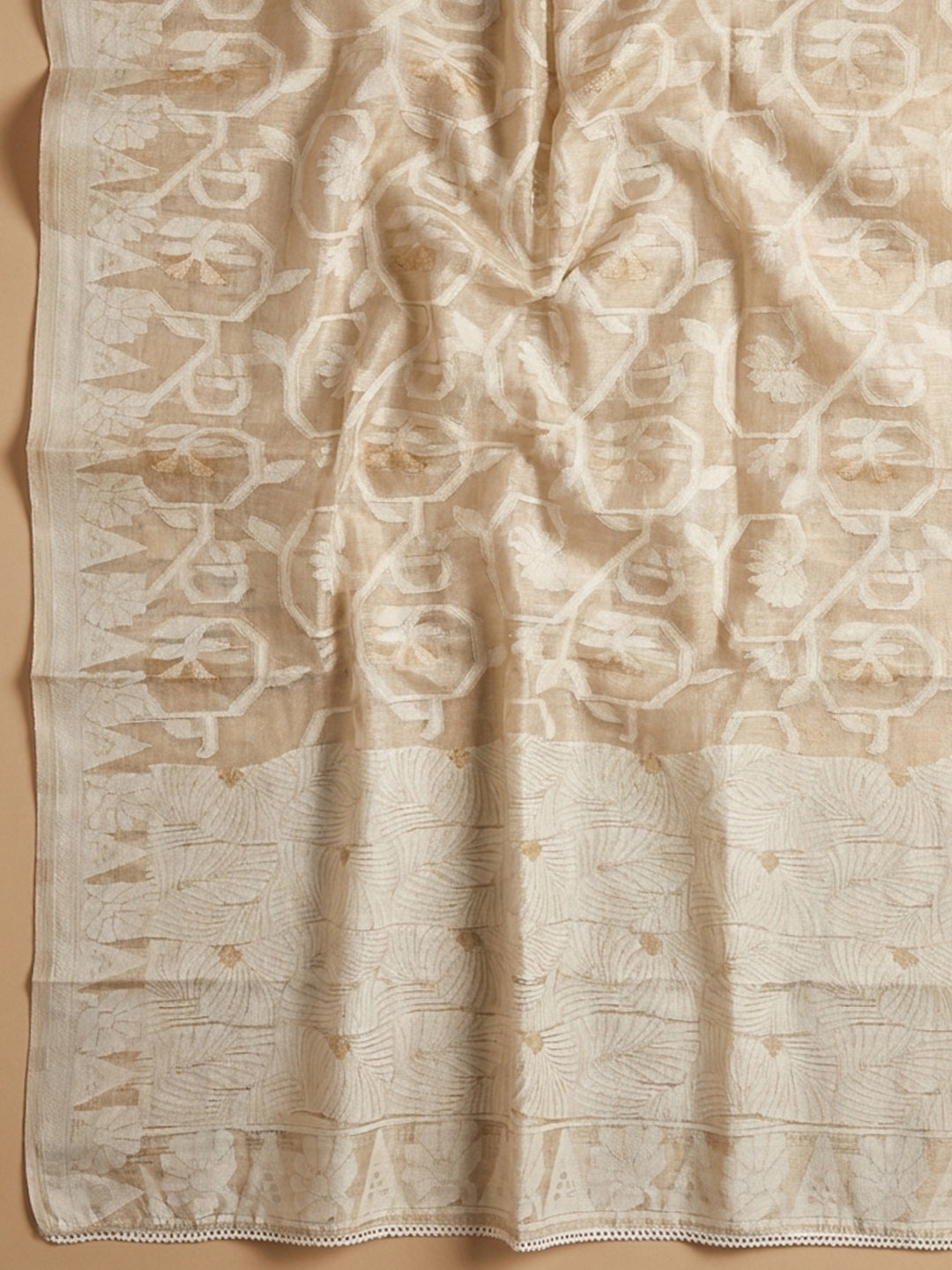 Off White  Chanderi Unstitched Dress Material