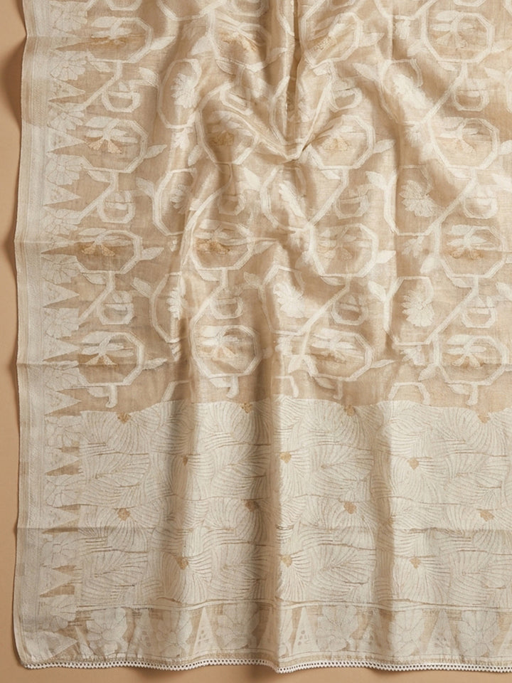 Off White  Chanderi Unstitched Dress Material