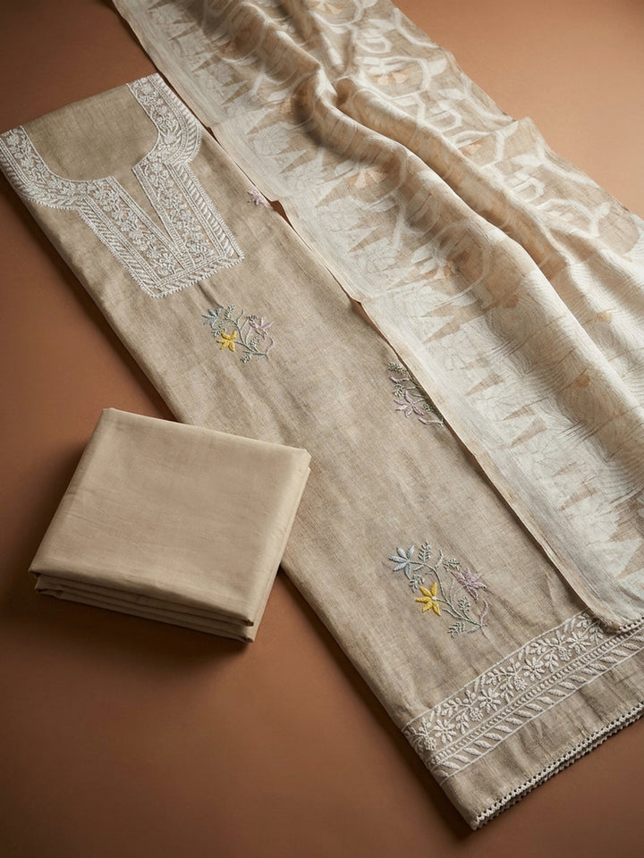 Off White  Chanderi Unstitched Dress Material