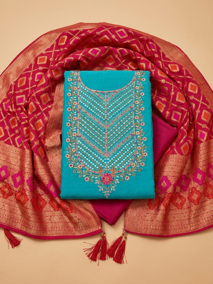 Firozee  Chanderi Unstitched Dress Material