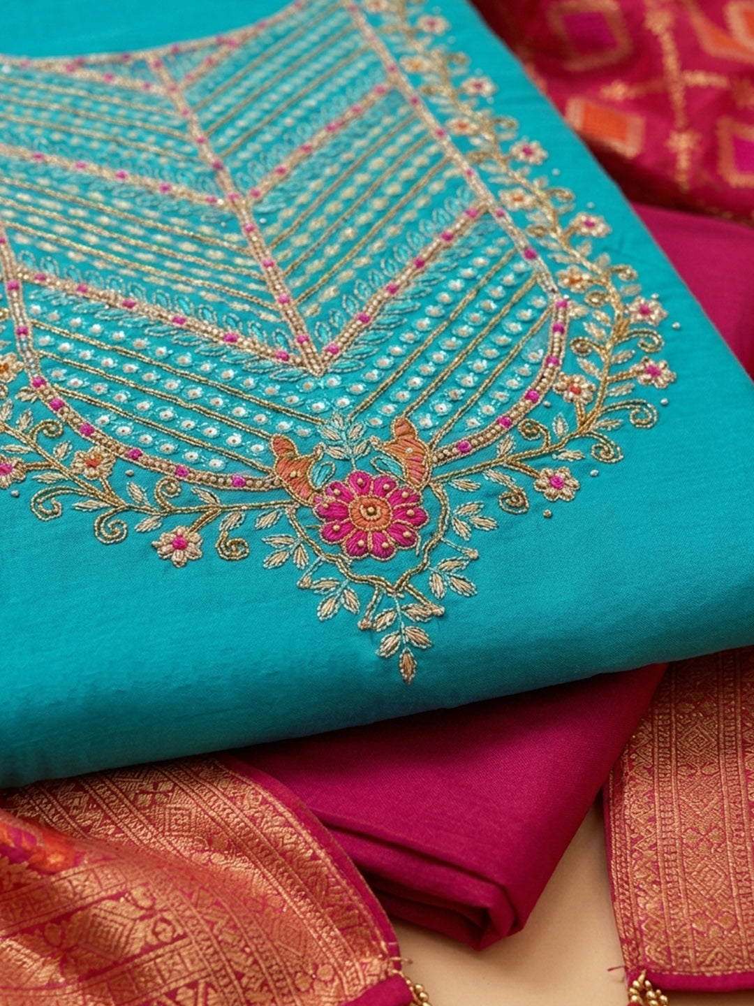 Firozee  Chanderi Unstitched Dress Material