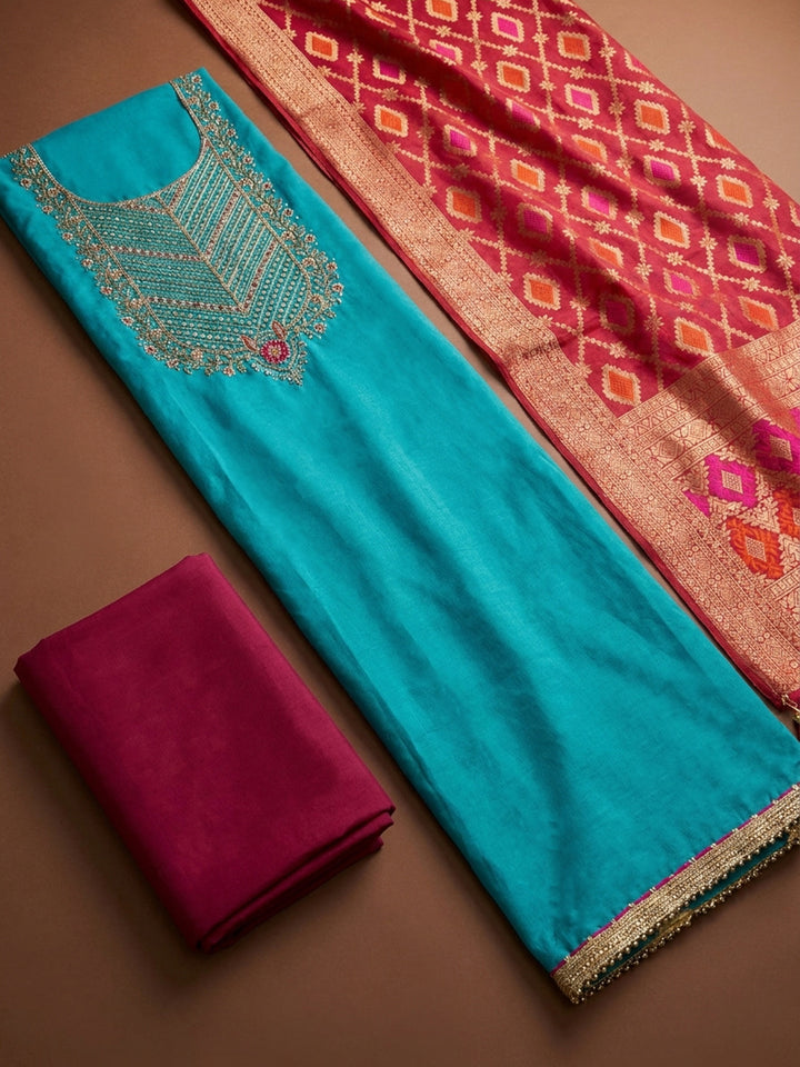 Firozee  Chanderi Unstitched Dress Material
