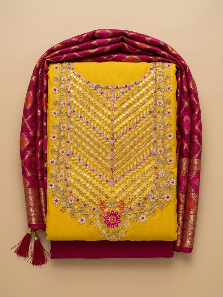 Mustard  Chanderi Unstitched Dress Material