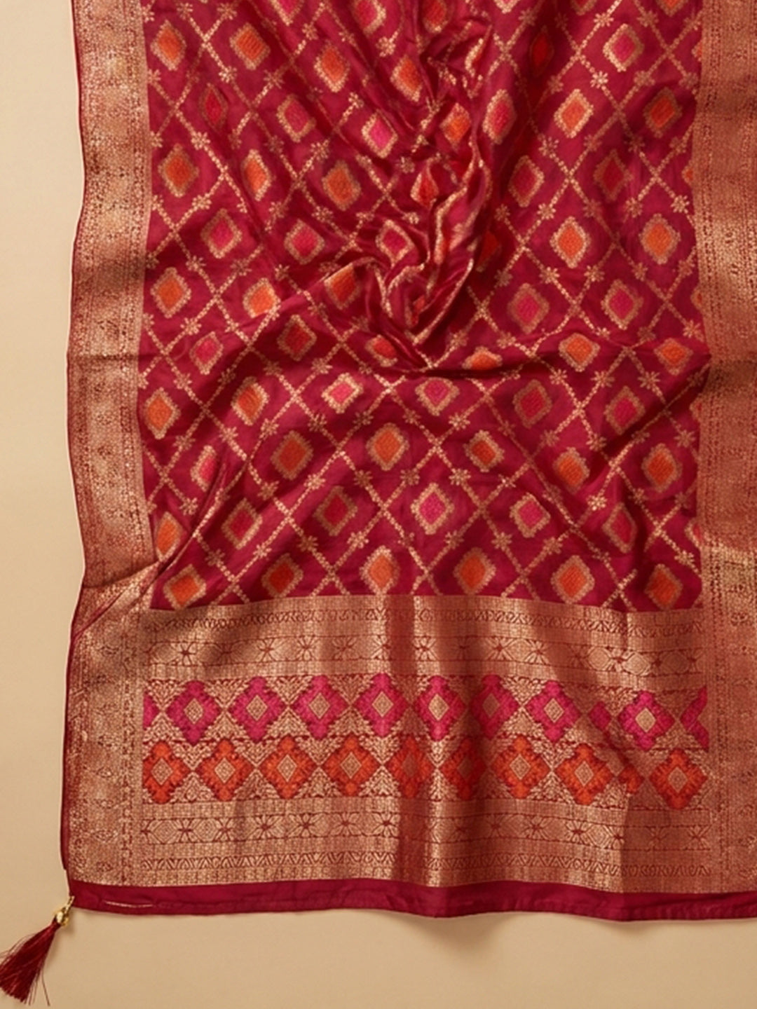 Peach  Chanderi Unstitched Dress Material