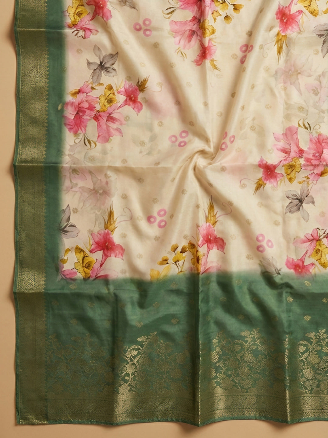 Green  Chanderi Unstitched Dress Material