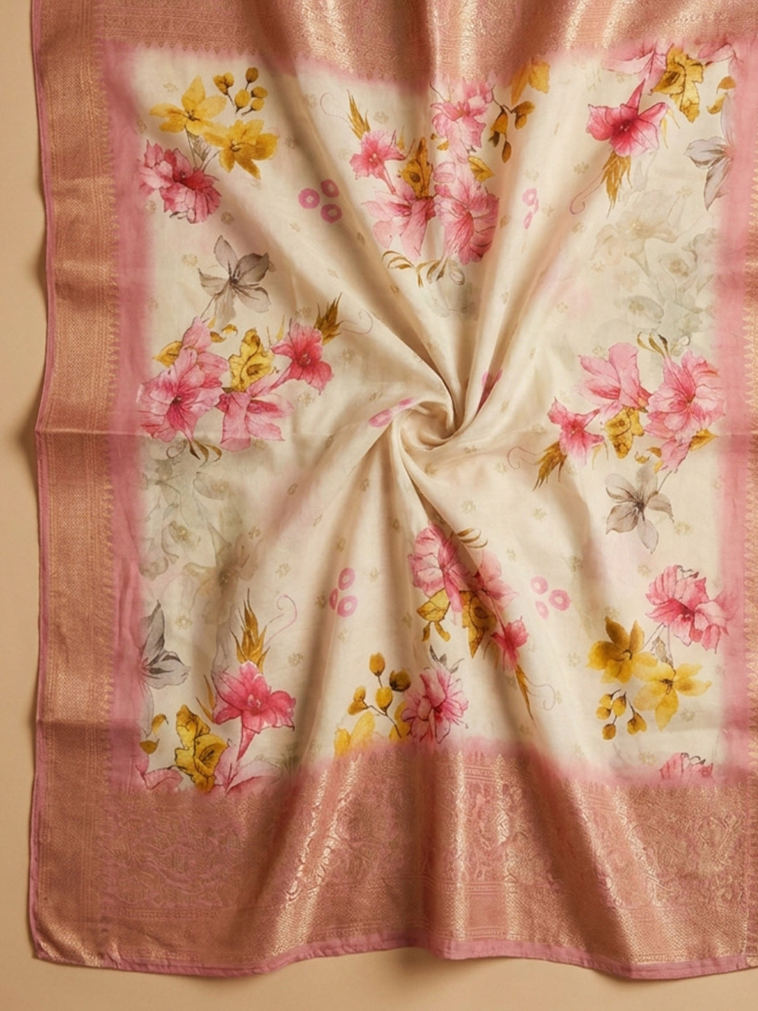 Peach  Chanderi Unstitched Dress Material