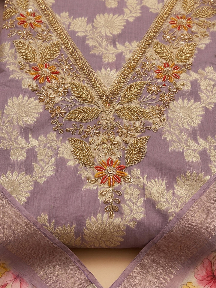 Purple  Chanderi Unstitched Dress Material