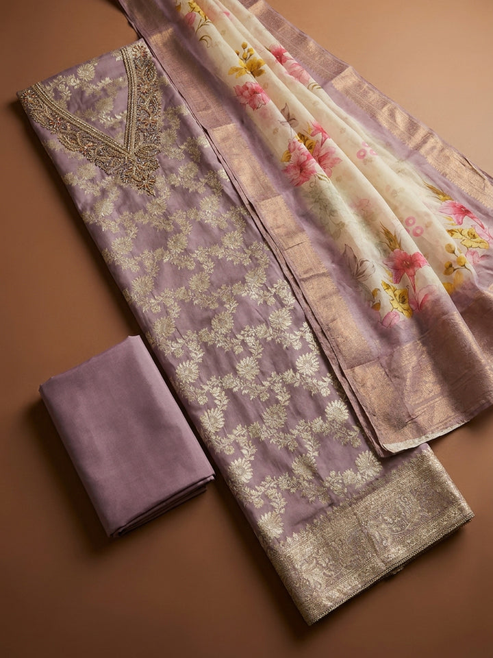 Purple  Chanderi Unstitched Dress Material