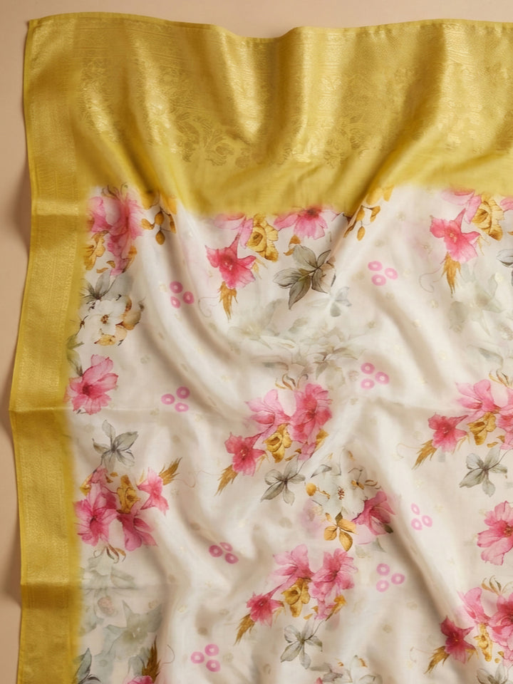 Yellow  Chanderi Unstitched Dress Material