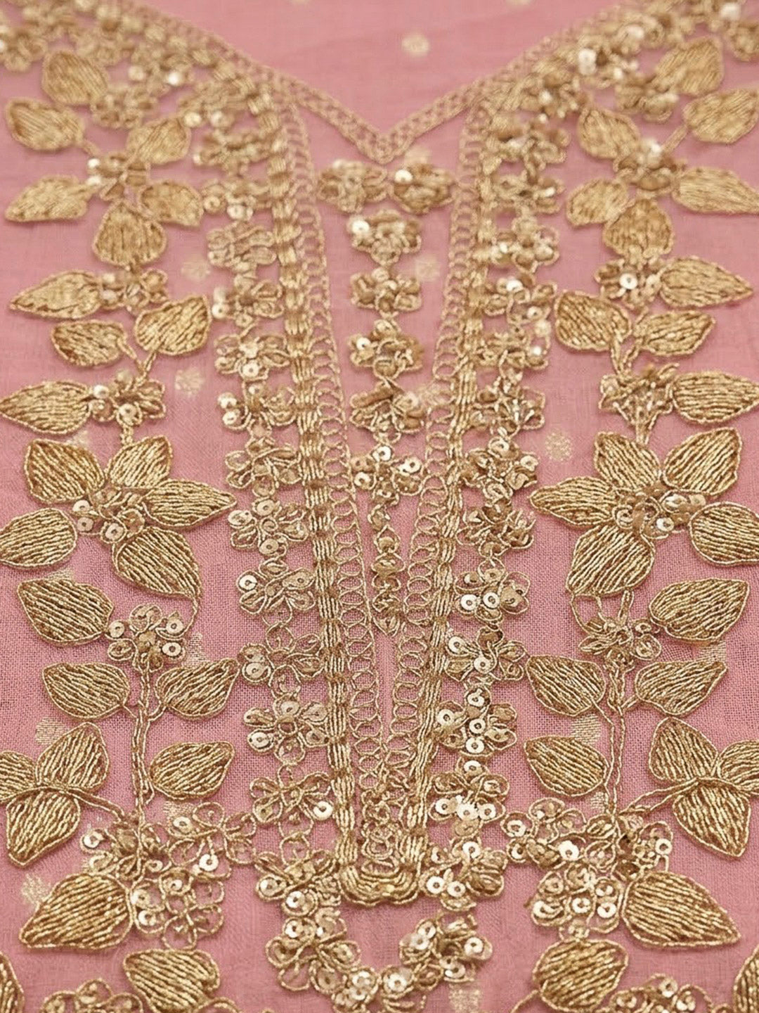 Peach Chanderi Embroidered Unstitched Dress Material