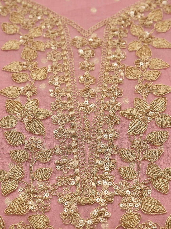 Peach Chanderi Embroidered Unstitched Dress Material
