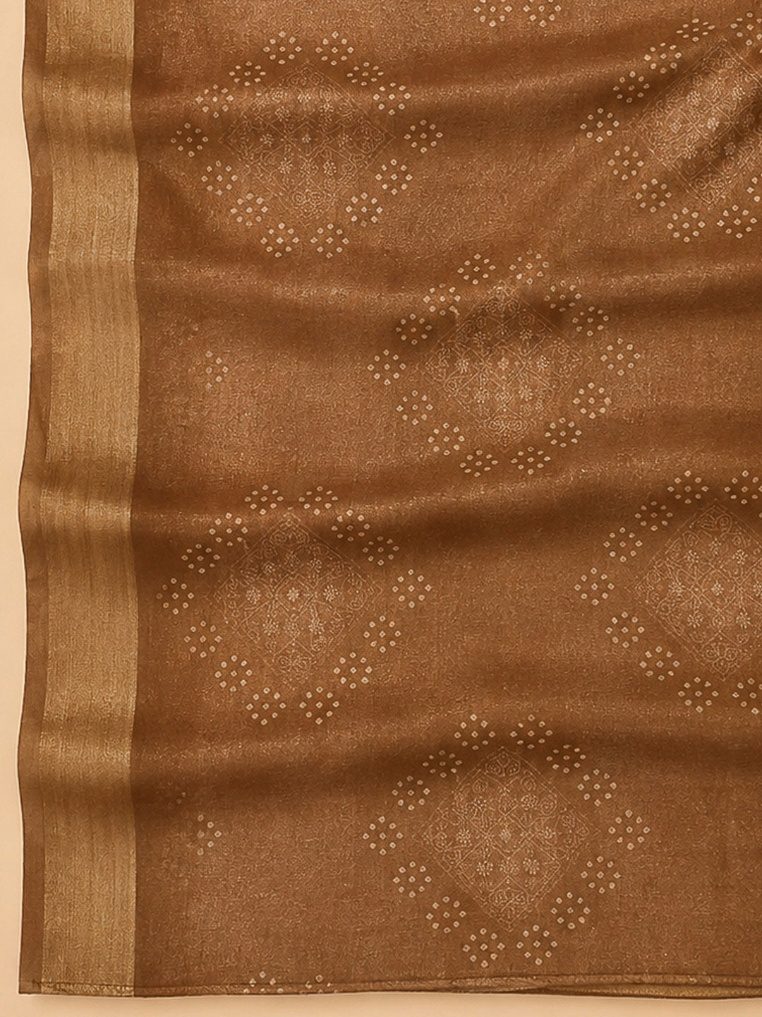 Brown Chanderi Embroidered Unstitched Dress Material