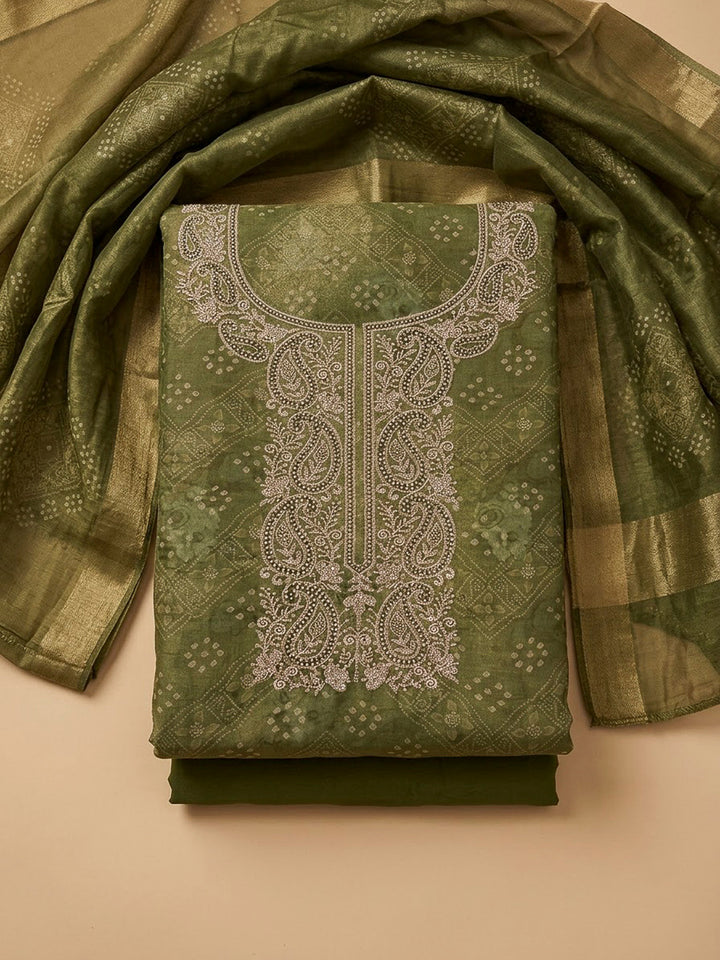 Mehndi Chanderi Embroidered Unstitched Dress Material